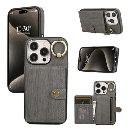 For iPhone 15 Pro Max Case Brushed PU Leather+TPU Cell Phone Wallet Cover