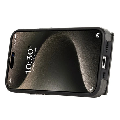 For iPhone 15 Pro Max Case Brushed PU Leather+TPU Cell Phone Wallet Cover