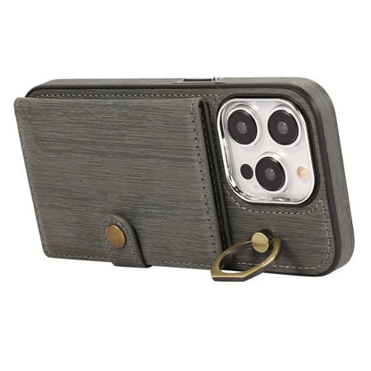 For iPhone 15 Pro Max Case Brushed PU Leather+TPU Cell Phone Wallet Cover