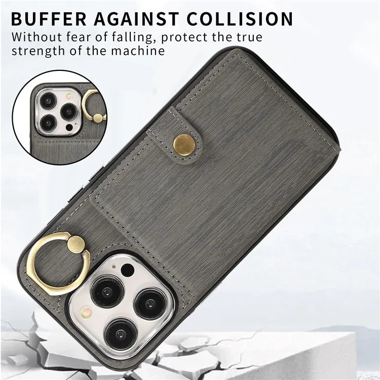 For iPhone 15 Pro Max Case Brushed PU Leather+TPU Cell Phone Wallet Cover