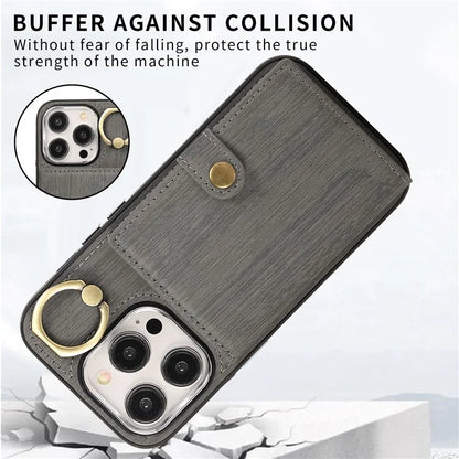 For iPhone 15 Pro Max Case Brushed PU Leather+TPU Cell Phone Wallet Cover