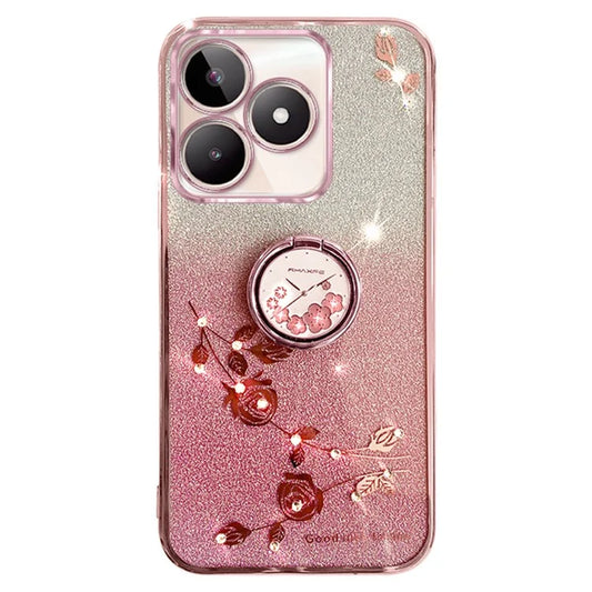 KADEM For Realme C53 (Global) / C53 (India) / C51 / Narzo N53 4G Case Glitter Flower Pattern TPU Cover with Ring Kickstand