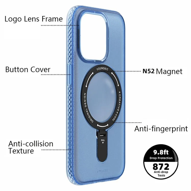 YOUNGKIT For iPhone 15 Pro Max Case Compatible with MagSafe PC Matte Kickstand Phone Cover