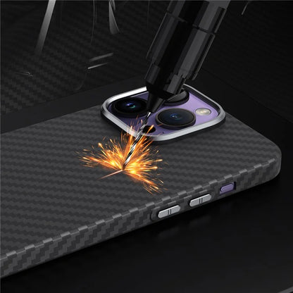 GKK For iPhone 15 Pro Magnetic Phone Case Carbon Fiber Texture PC Back Cover