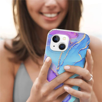 For iPhone 15 Plus Case GW18 PC+TPU IMD Marble Pattern Anti-drop Phone Cover