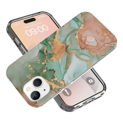 For iPhone 15 Plus Case GW18 PC+TPU IMD Marble Pattern Anti-drop Phone Cover