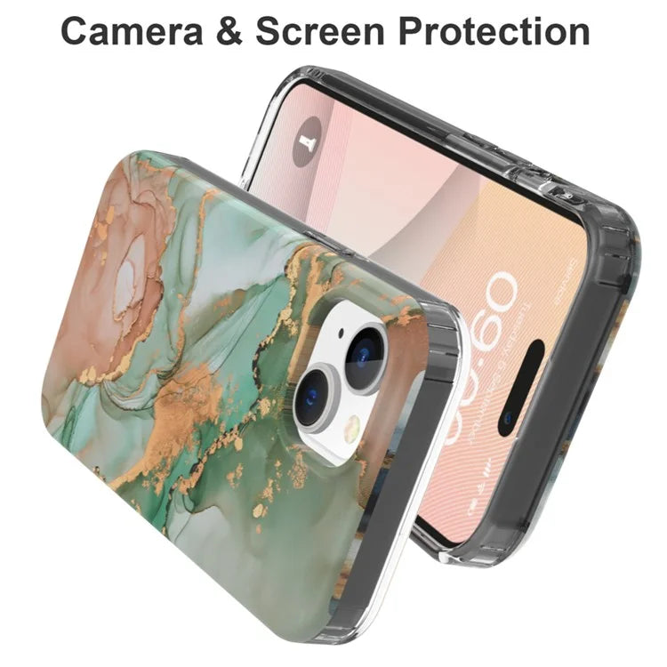 For iPhone 15 Plus Case GW18 PC+TPU IMD Marble Pattern Anti-drop Phone Cover