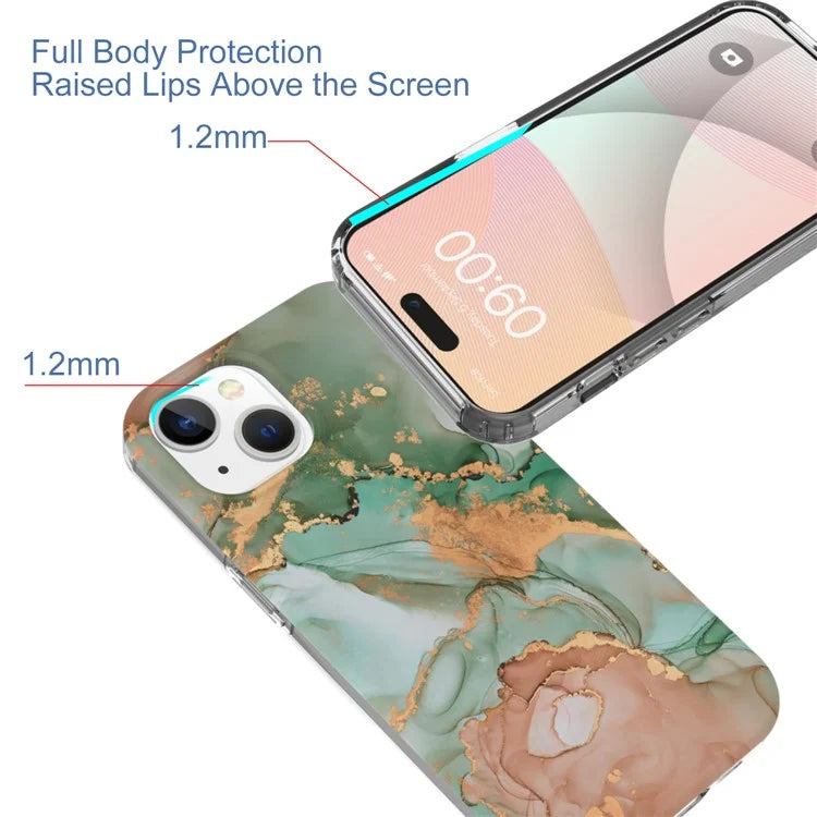 For iPhone 15 Plus Case GW18 PC+TPU IMD Marble Pattern Anti-drop Phone Cover