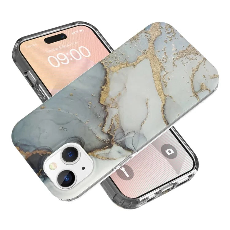 For iPhone 15 Case GW18 PC+TPU IMD Back Shell Marble Pattern Phone Cover