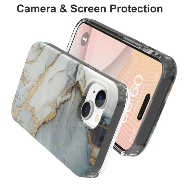 For iPhone 15 Case GW18 PC+TPU IMD Back Shell Marble Pattern Phone Cover