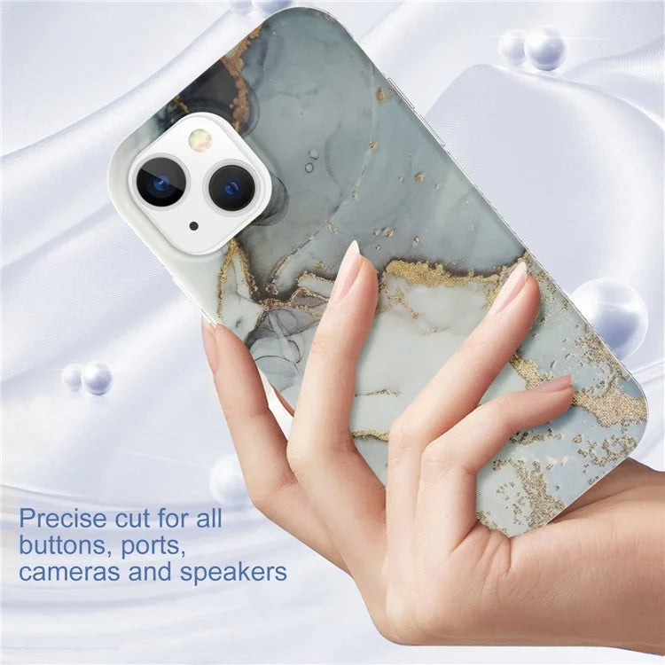 For iPhone 15 Case GW18 PC+TPU IMD Back Shell Marble Pattern Phone Cover