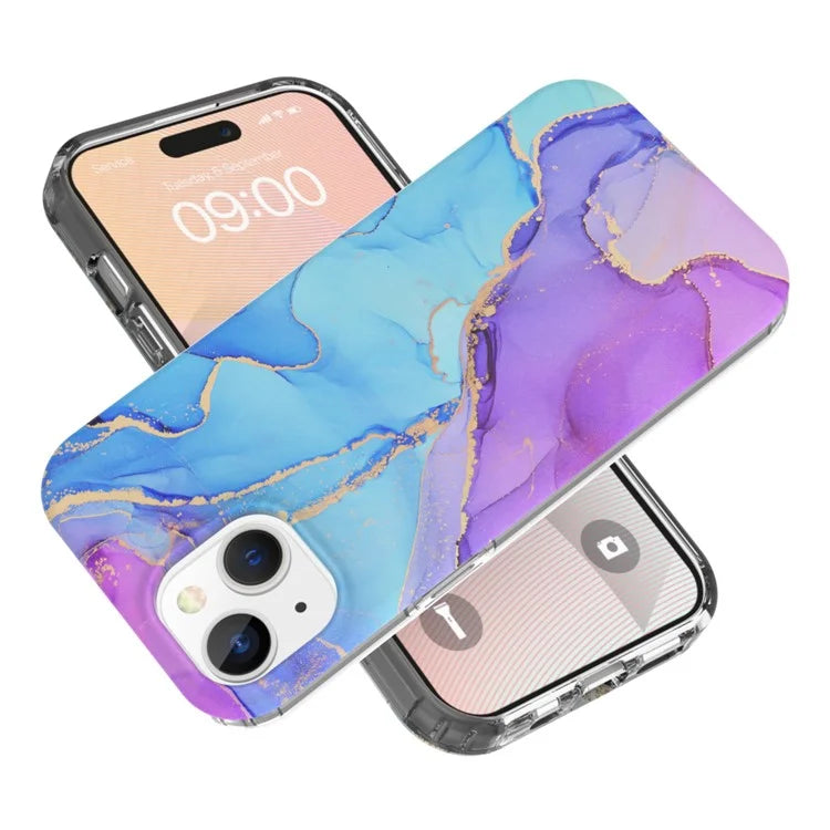 For iPhone 15 Case GW18 PC+TPU IMD Back Shell Marble Pattern Phone Cover