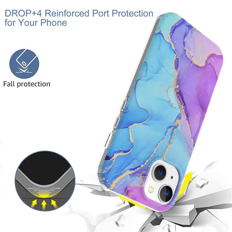 For iPhone 15 Case GW18 PC+TPU IMD Back Shell Marble Pattern Phone Cover