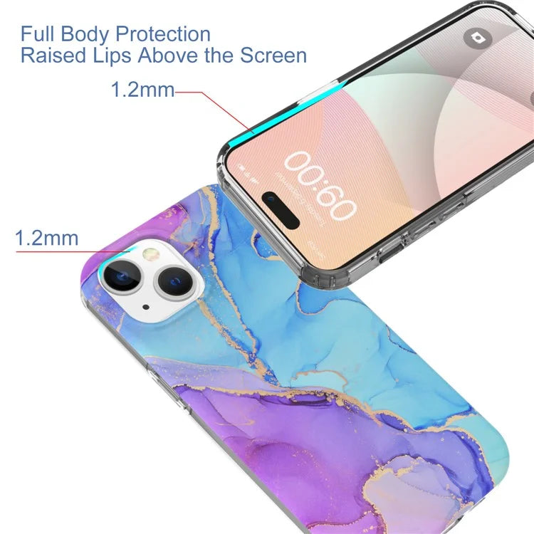 For iPhone 15 Case GW18 PC+TPU IMD Back Shell Marble Pattern Phone Cover