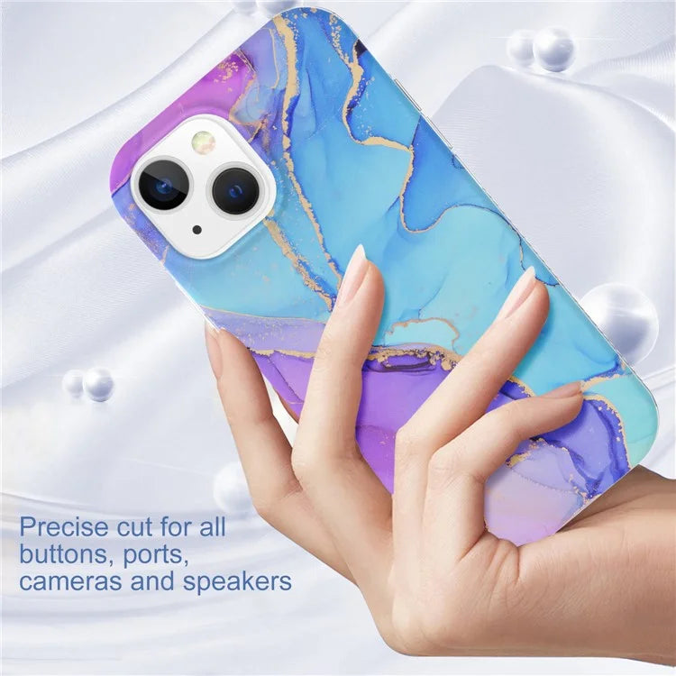 For iPhone 15 Case GW18 PC+TPU IMD Back Shell Marble Pattern Phone Cover