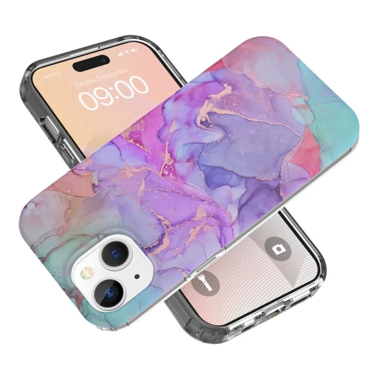 For iPhone 15 Case GW18 PC+TPU IMD Back Shell Marble Pattern Phone Cover