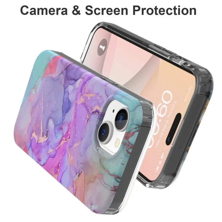 For iPhone 15 Case GW18 PC+TPU IMD Back Shell Marble Pattern Phone Cover