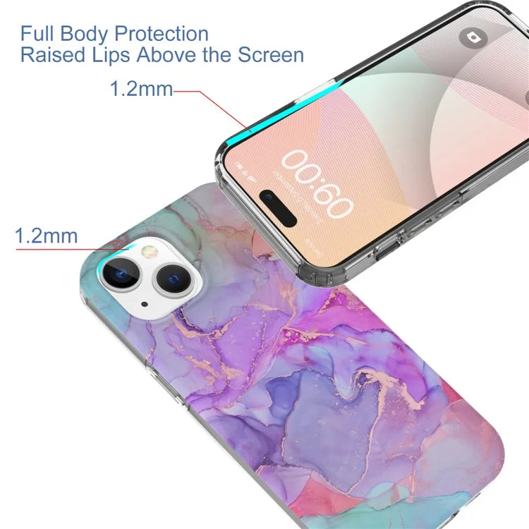For iPhone 15 Case GW18 PC+TPU IMD Back Shell Marble Pattern Phone Cover