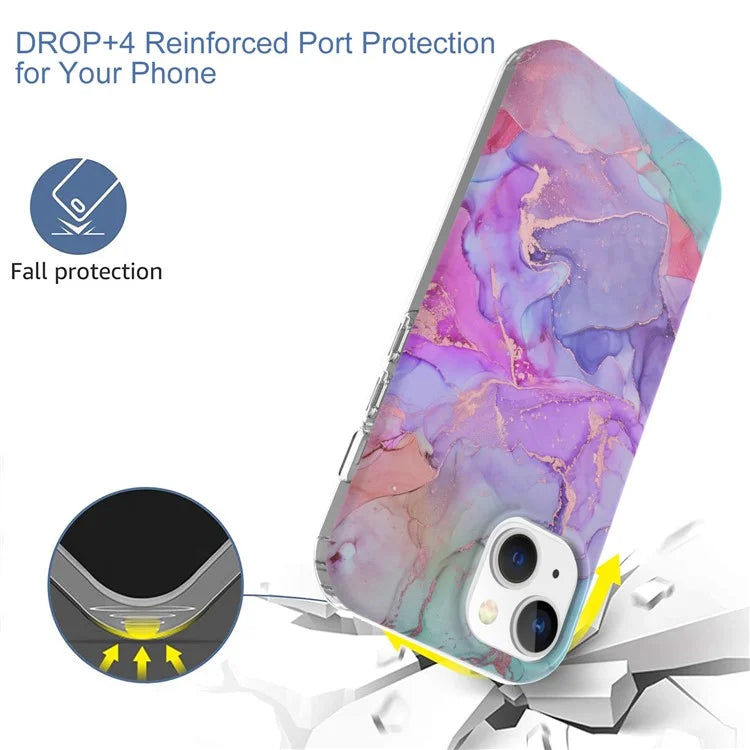 For iPhone 15 Case GW18 PC+TPU IMD Back Shell Marble Pattern Phone Cover