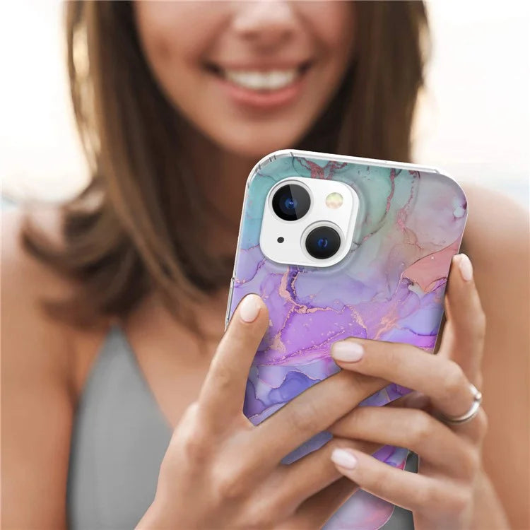 For iPhone 15 Case GW18 PC+TPU IMD Back Shell Marble Pattern Phone Cover
