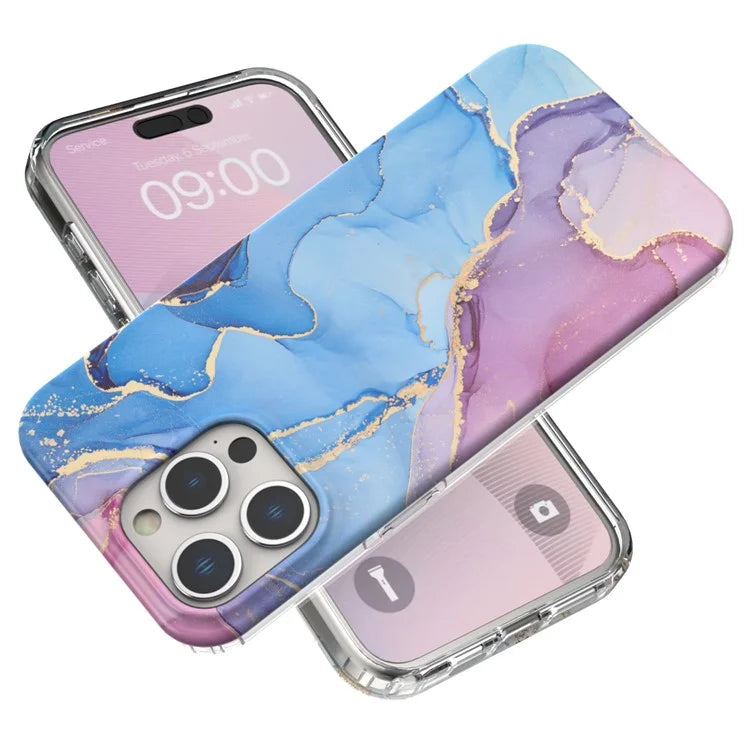 For iPhone 15 Pro Max Case GW18 PC+TPU Shell Marble Pattern IMD Phone Cover