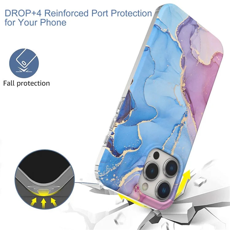 For iPhone 15 Pro Max Case GW18 PC+TPU Shell Marble Pattern IMD Phone Cover