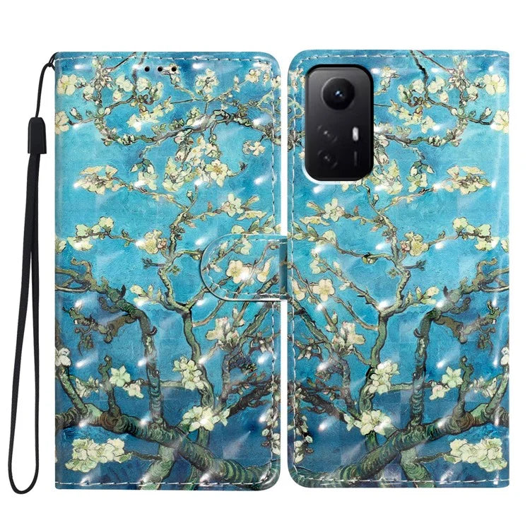For Xiaomi Redmi Note 12S 4G Case 3D Pattern Print Flip Stand PU Leather Phone Cover