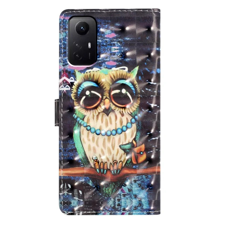 For Xiaomi Redmi Note 12S 4G Case 3D Pattern Print Flip Stand PU Leather Phone Cover