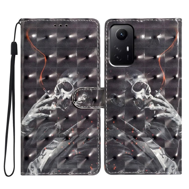 For Xiaomi Redmi Note 12S 4G Case 3D Pattern Print Flip Stand PU Leather Phone Cover