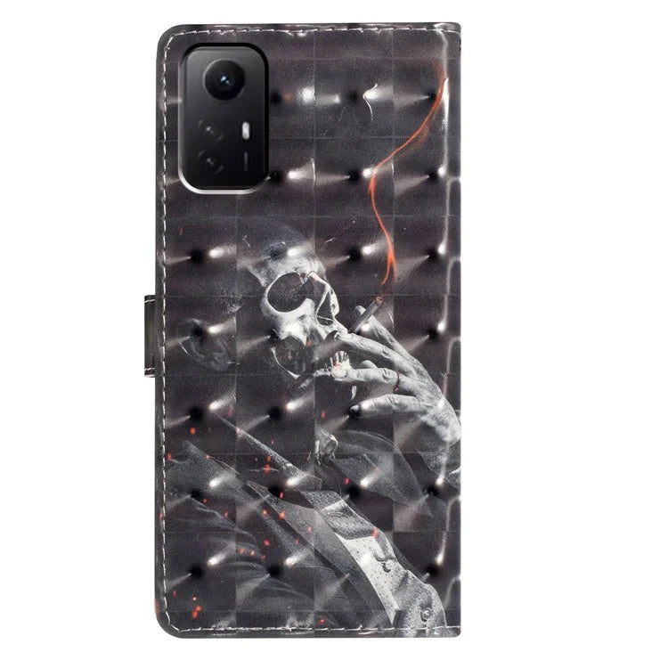 For Xiaomi Redmi Note 12S 4G Case 3D Pattern Print Flip Stand PU Leather Phone Cover