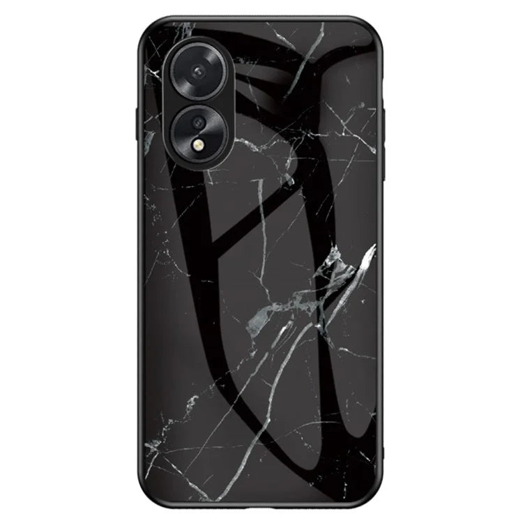 For Oppo A38 4G Case Marble Pattern Tempered Glass+PC+TPU Phone Back Cover