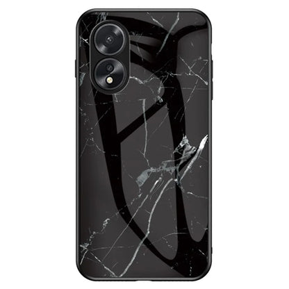 For Oppo A38 4G Case Marble Pattern Tempered Glass+PC+TPU Phone Back Cover