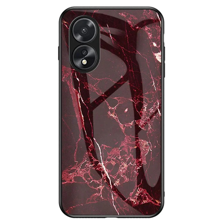 For Oppo A38 4G Case Marble Pattern Tempered Glass+PC+TPU Phone Back Cover