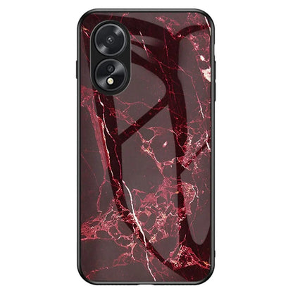 For Oppo A38 4G Case Marble Pattern Tempered Glass+PC+TPU Phone Back Cover