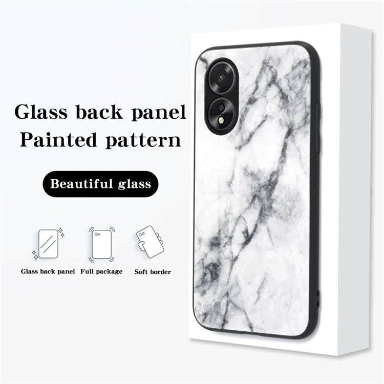 For Oppo A38 4G Case Marble Pattern Tempered Glass+PC+TPU Phone Back Cover