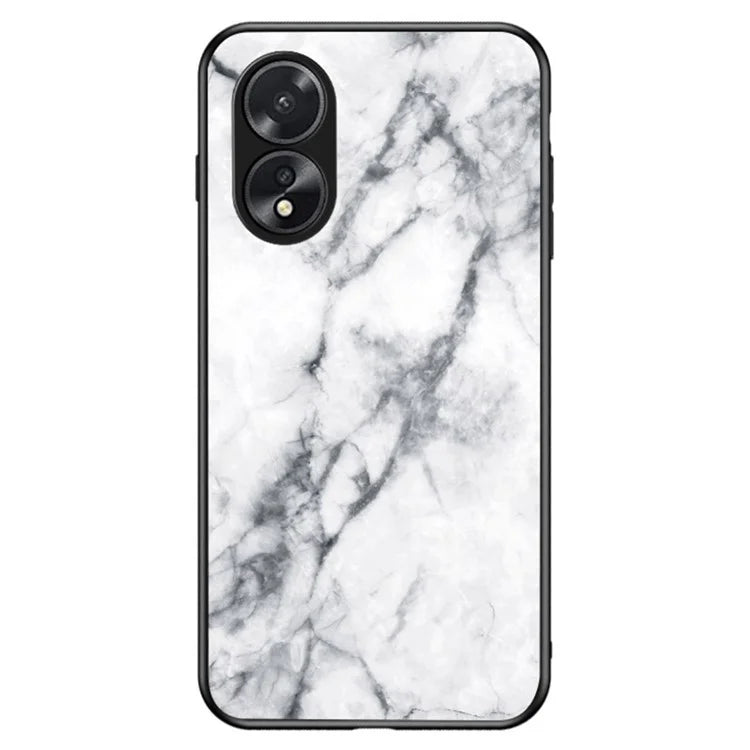 For Oppo A38 4G Case Marble Pattern Tempered Glass+PC+TPU Phone Back Cover