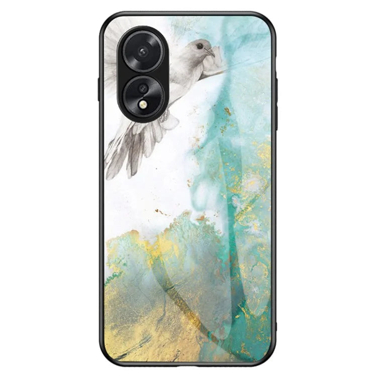 For Oppo A38 4G Case Marble Pattern Tempered Glass+PC+TPU Phone Back Cover