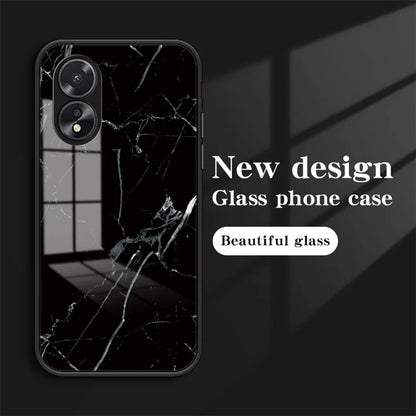 For Oppo A38 4G Case Marble Pattern Tempered Glass+PC+TPU Phone Back Cover