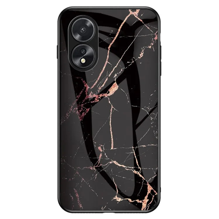 For Oppo A38 4G Case Marble Pattern Tempered Glass+PC+TPU Phone Back Cover