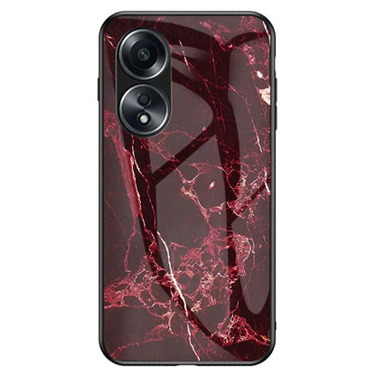 For Oppo A58 4G Case Tempered Glass+PC+TPU Marble Pattern Phone Protective Cover