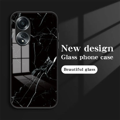 For Oppo A58 4G Case Tempered Glass+PC+TPU Marble Pattern Phone Protective Cover