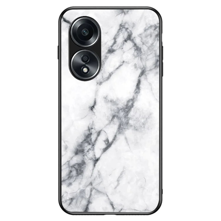 For Oppo A58 4G Case Tempered Glass+PC+TPU Marble Pattern Phone Protective Cover