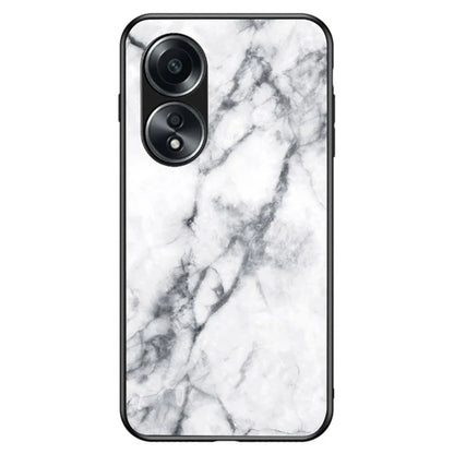 For Oppo A58 4G Case Tempered Glass+PC+TPU Marble Pattern Phone Protective Cover