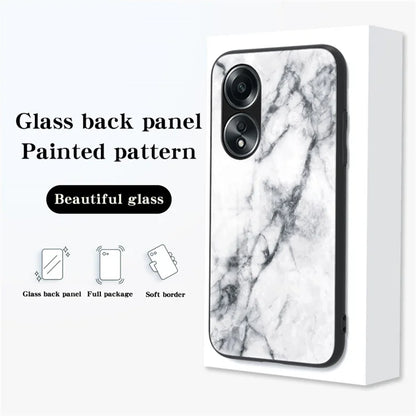 For Oppo A58 4G Case Tempered Glass+PC+TPU Marble Pattern Phone Protective Cover