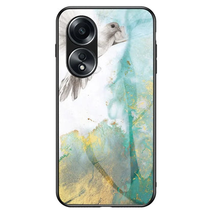 For Oppo A58 4G Case Tempered Glass+PC+TPU Marble Pattern Phone Protective Cover