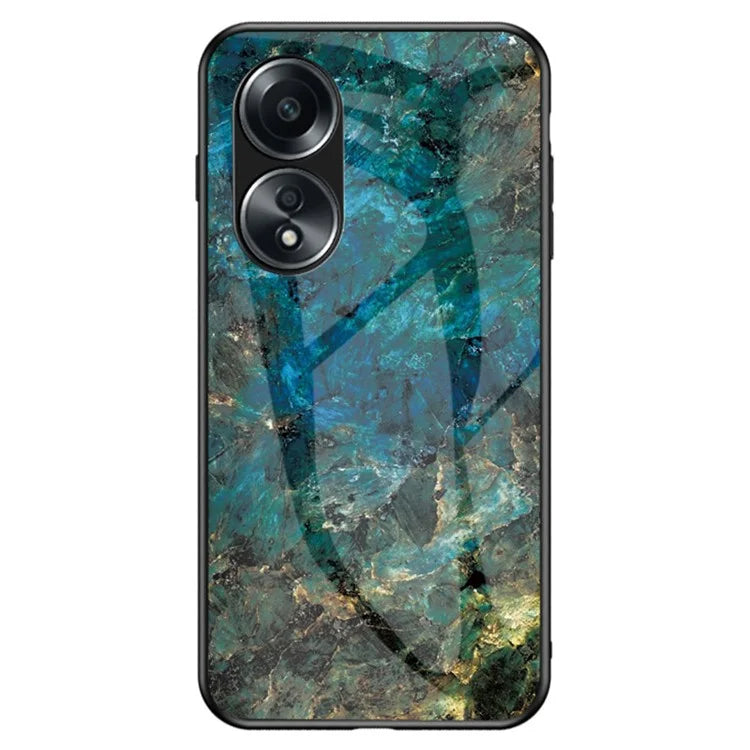 For Oppo A58 4G Case Tempered Glass+PC+TPU Marble Pattern Phone Protective Cover