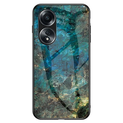 For Oppo A58 4G Case Tempered Glass+PC+TPU Marble Pattern Phone Protective Cover