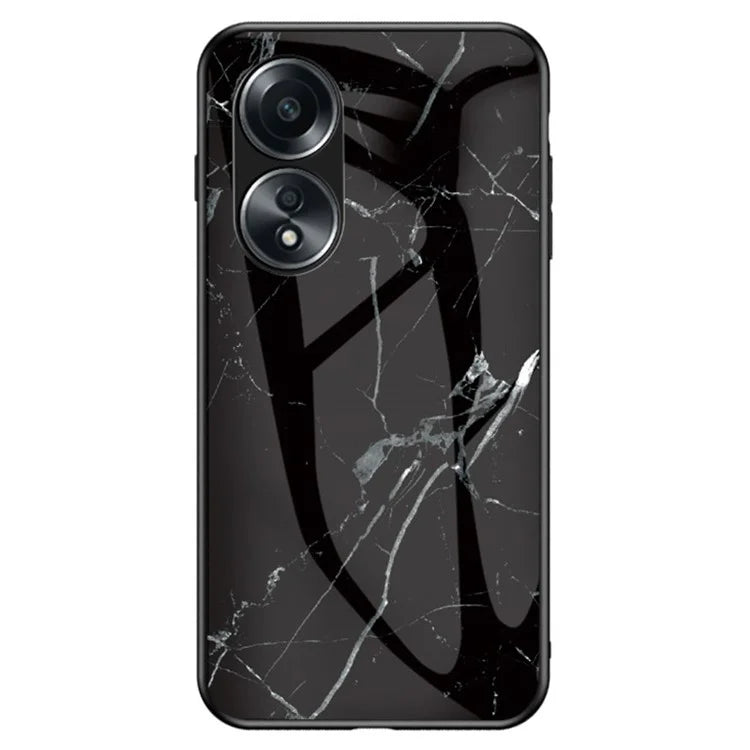 For Oppo A58 4G Case Tempered Glass+PC+TPU Marble Pattern Phone Protective Cover