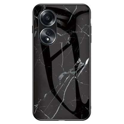 For Oppo A58 4G Case Tempered Glass+PC+TPU Marble Pattern Phone Protective Cover