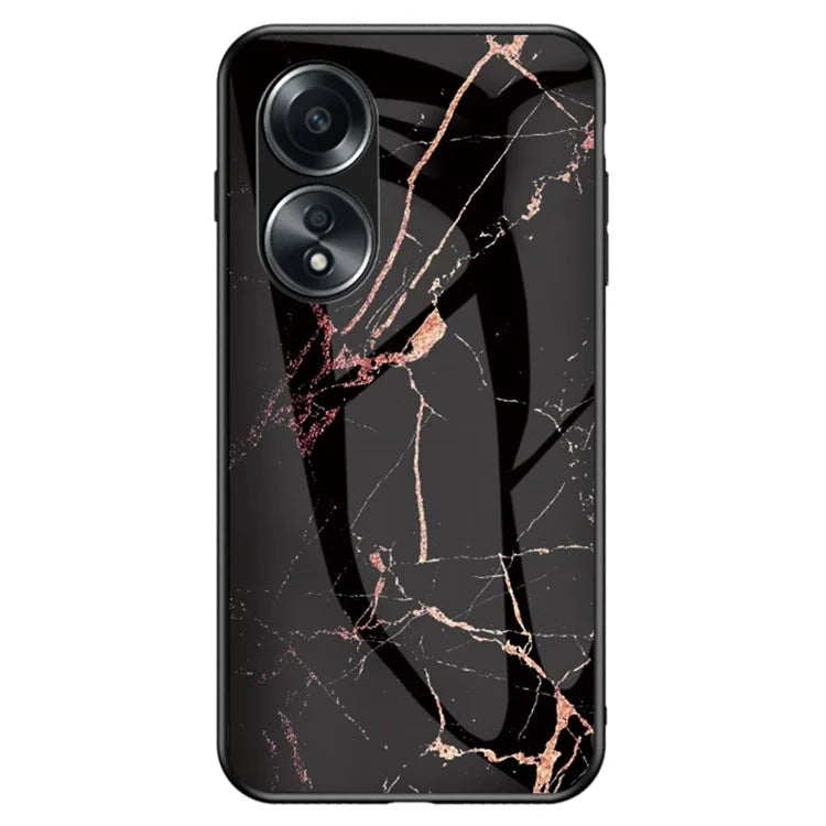 For Oppo A58 4G Case Tempered Glass+PC+TPU Marble Pattern Phone Protective Cover